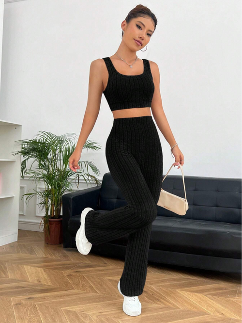 Crop Tank &amp; Flare Pants Summer Set