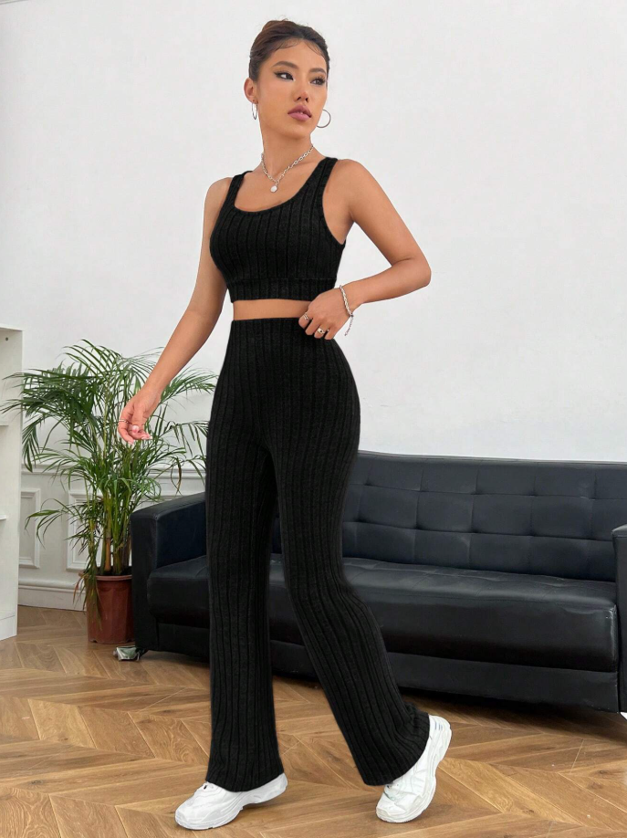 Crop Tank &amp; Flare Pants Summer Set